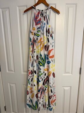 Marie Oliver Textured Silk Abstract Leaf Halter Top Dress Women's Size Small